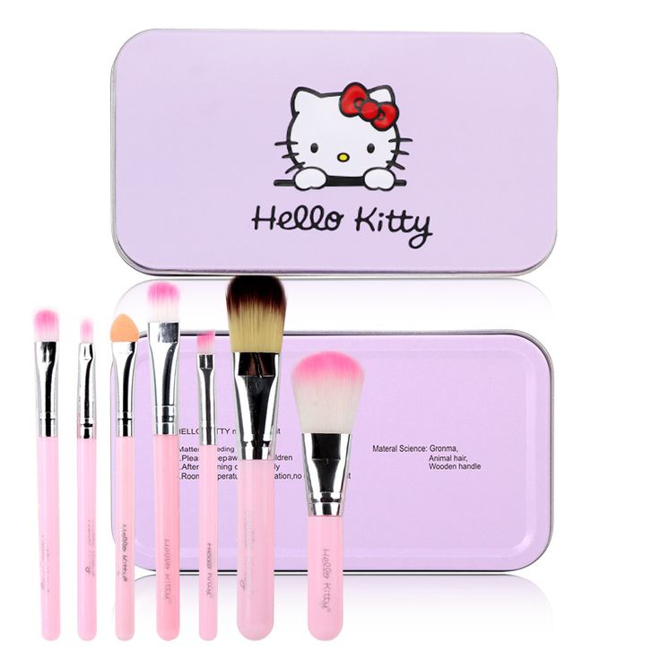 (Pack of 2) Hello Kitty Complete Makeup Mini Brush Kit with A Storage Box β Set of 7 Pieces