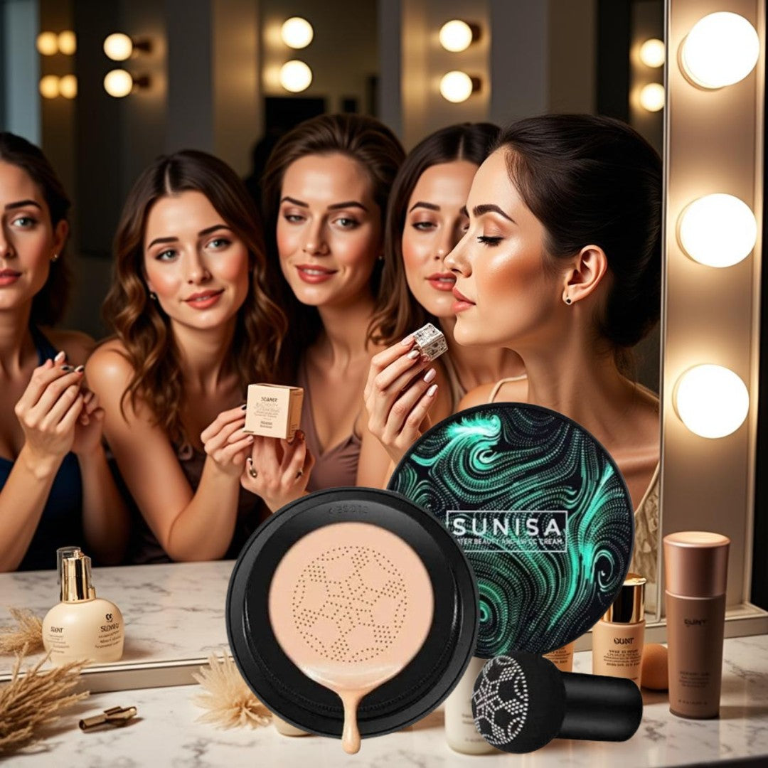 Sunisa Mushroom Head Air Cushion | SPF+++ | Long-Lasting Concealer & BB Cream 5-in-1 Magic – Hydrating, Covering, Brightening, Sun Protection & Makeup Setting