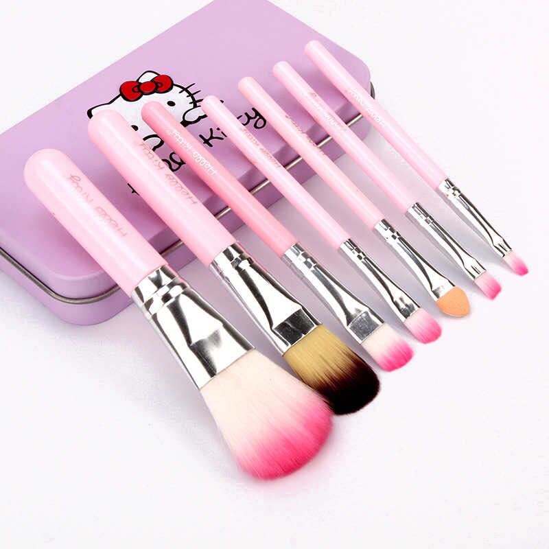 (Pack of 2) Hello Kitty Complete Makeup Mini Brush Kit with A Storage Box β Set of 7 Pieces