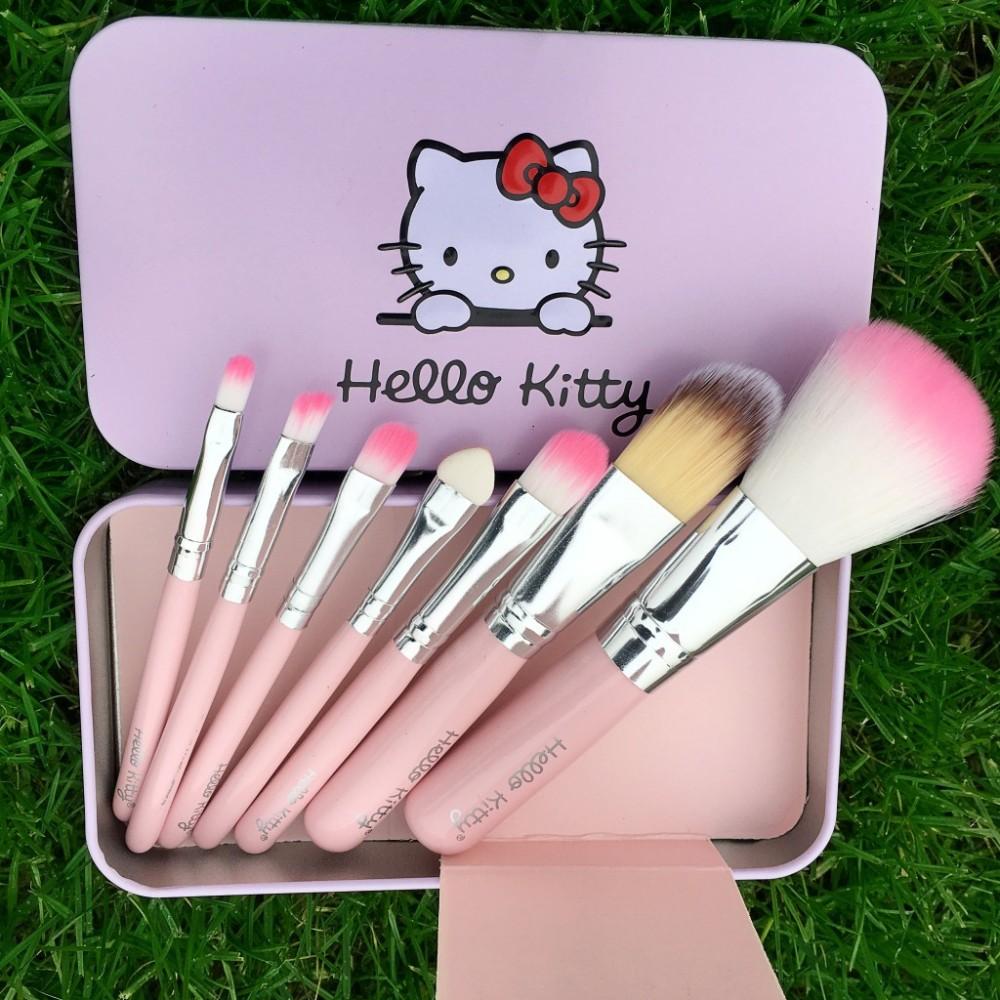 (Pack of 2) Hello Kitty Complete Makeup Mini Brush Kit with A Storage Box β Set of 7 Pieces