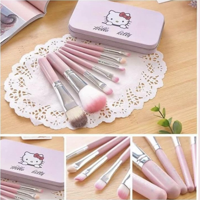 (Pack of 2) Hello Kitty Complete Makeup Mini Brush Kit with A Storage Box β Set of 7 Pieces