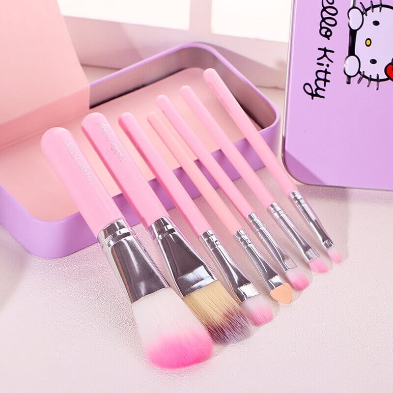 (Pack of 2) Hello Kitty Complete Makeup Mini Brush Kit with A Storage Box β Set of 7 Pieces