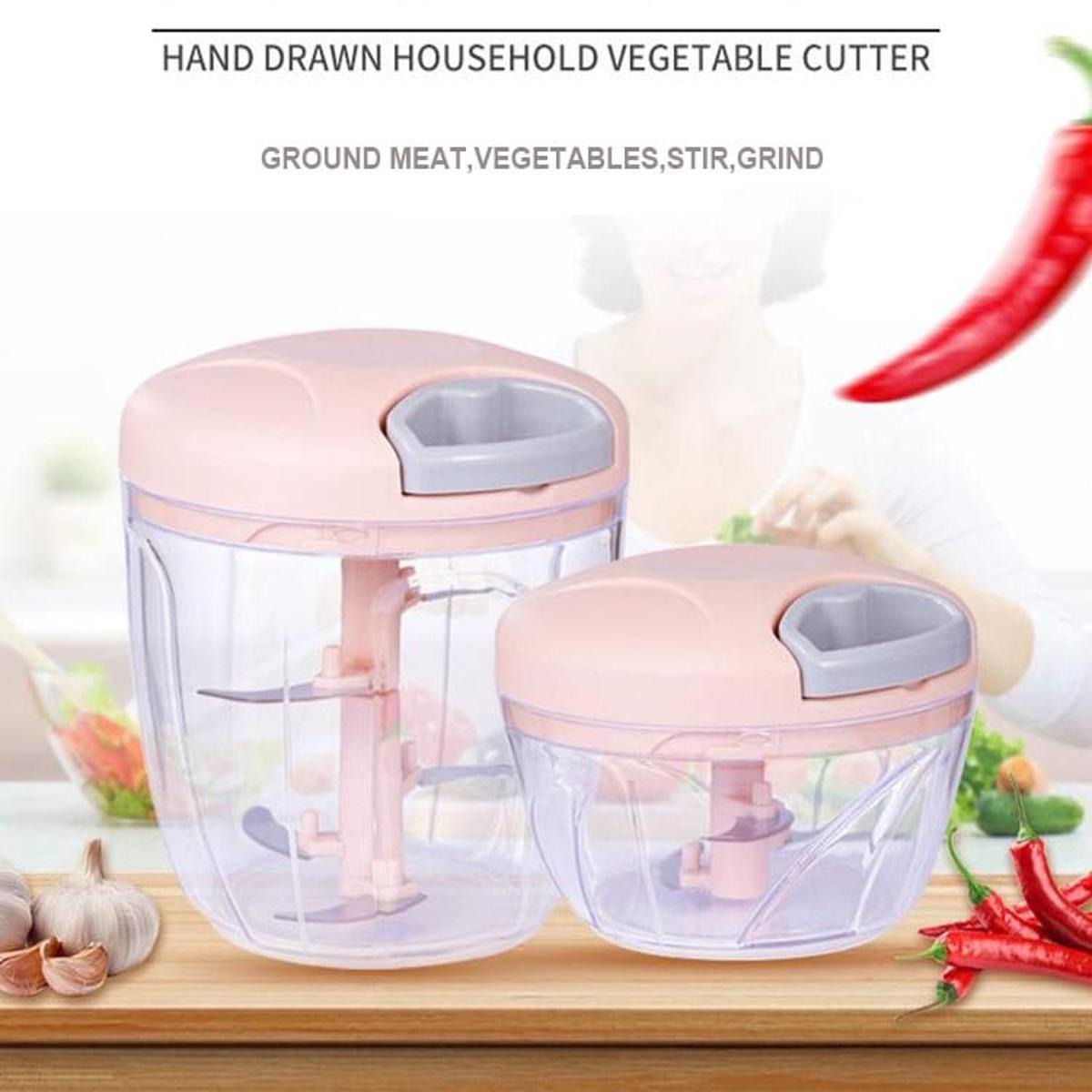 Multifunction Kitchen Food chopper Machine onion chopper Hand Pull Speedy Chopper Turbo Cutter Nicer Dicer Plus Garlic Press small meat Shredders Grinder Mincer Mixer Blender can cut fruits/vegetables/nuts/herbs/onions/garlic/chili /900ML/500ML/200M