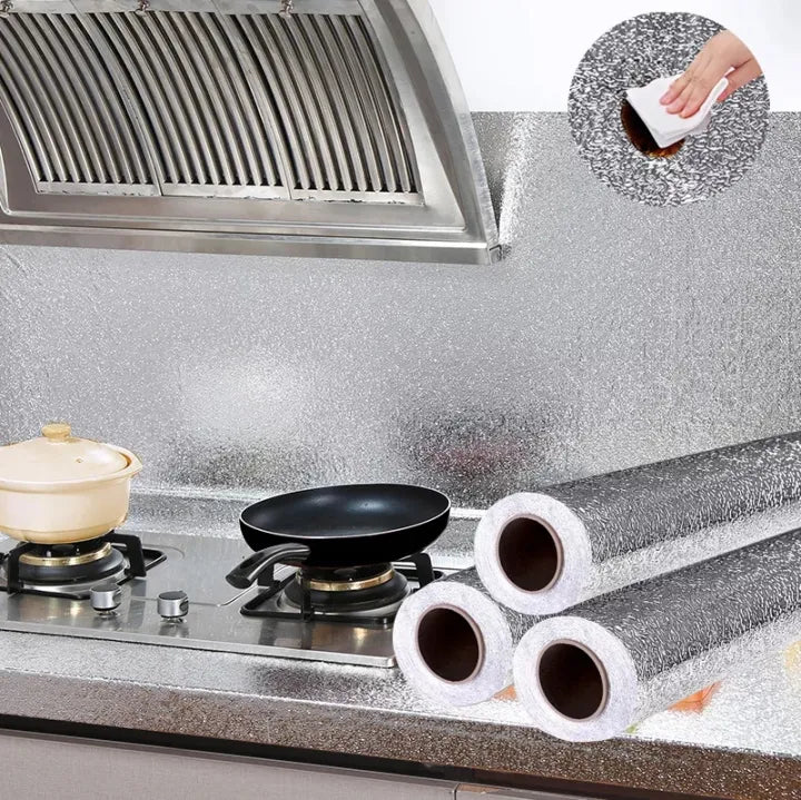 Self Adhesive Aluminium Foil Sticker Roll, Oil Proof Waterproof Aluminium Sheet DIY Wallpaper, Heat Resistant Backsplash Aluminium Sticker for Home, Kitchen, Stove, Cabinet, Wall, Drawers, and Furniture