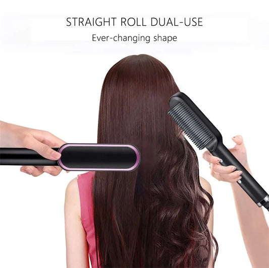 2 in 1 Electric Hair Straightener Curler Heating Styling Comb Straightening Brush - Multicolors 909