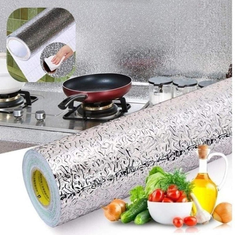 Self Adhesive Aluminium Foil Sticker Roll, Oil Proof Waterproof Aluminium Sheet DIY Wallpaper, Heat Resistant Backsplash Aluminium Sticker for Home, Kitchen, Stove, Cabinet, Wall, Drawers, and Furniture